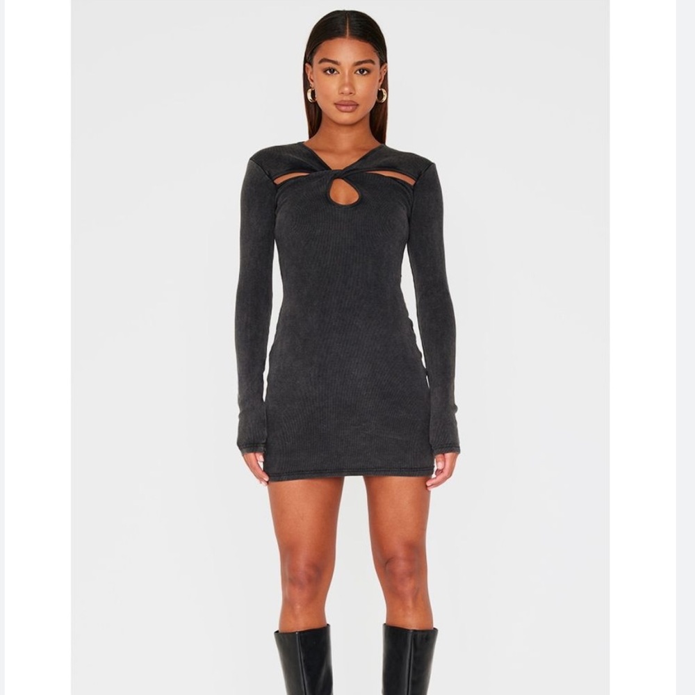Prettylittlething Acid Wash Cutout Dress